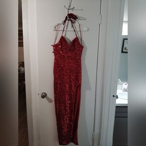 Iris Sparkling Red Halter Dress